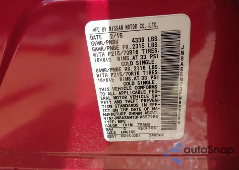 2015 Nissan Rogue Select S from USA, damaged, VIN JN8AS5MT3FW657286